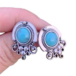 Silver and Turquoise Designed Drop Earrings